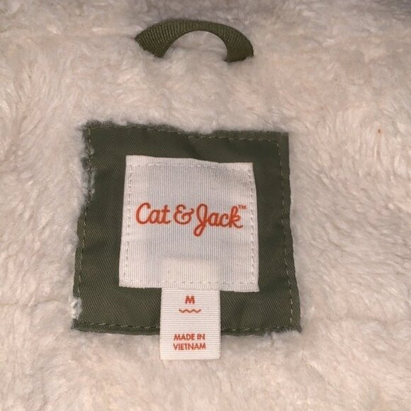 Cat & Jack Green Boys Hooded Parka Coat M Faux Fur Lining Recycled Polyester - Picture 5 of 14